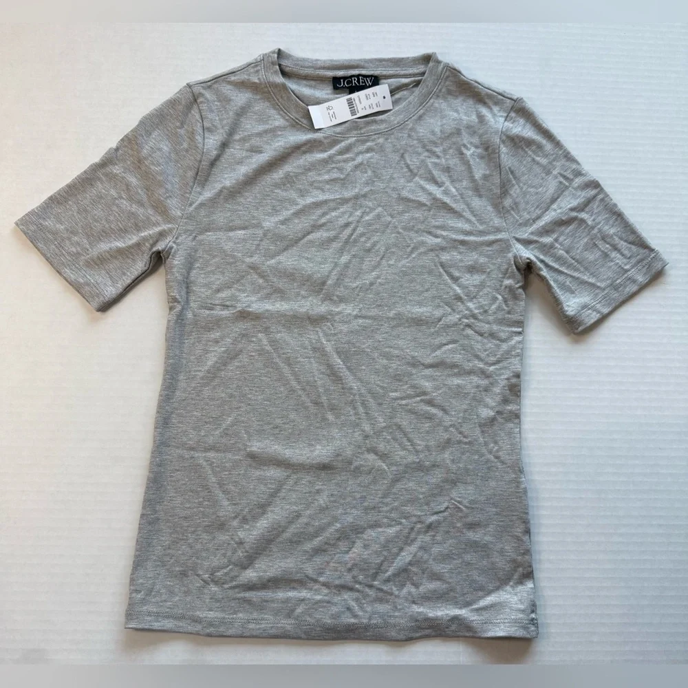 NWT J. Crew Refined Rib Elbow-Sleeve T-Shirt Heather Gray Silver Size S C1023 - Picture 4 of 15